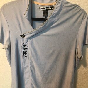 Jamie Sadock Pale Blue Short Sleeve Golf Top with Cream Trim